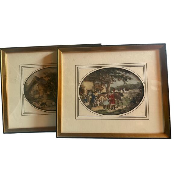 Pair 2 Vintage Antique George Morland Antique Fox Hunting Engravings - Picture 10 of 12
